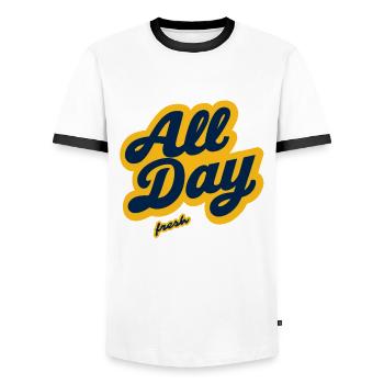 All Day Fresh - Men's Ringer Shirt - white/black - Front - AI Model Female 172 light (172cm) & AI Model Male 178 dark (178cm)