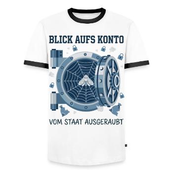 Blick Aufs Konto Vom Staat Ausgeraubt - Männer Kontrast-T-Shirt - Weiß/Schwarz - Vorne - AI Model Female 172 light (172cm) & AI Model Male 178 dark (178cm)