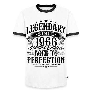 1966 Legendary Vintage Birthday Retro Gift - Men's Ringer Shirt - white/black - Front - AI Model Female 172 light (172cm) & AI Model Male 178 dark (178cm)