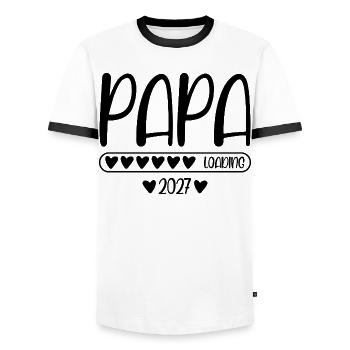 Papa 2027 loading - Men's Ringer Shirt - white/black - Front - AI Model Female 172 light (172cm) & AI Model Male 178 dark (178cm)