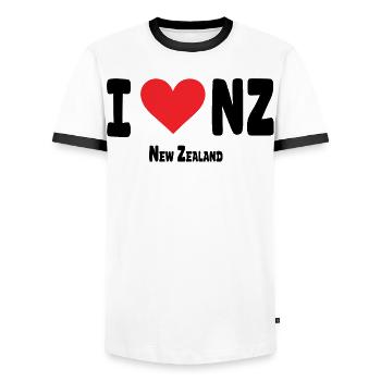 J’adore NZ Nouvelle-Zélandaise Fier Néo-Zélandais - T-shirt contrasté Homme - blanc/noir - Devant - AI Model Female 172 light (172cm) & AI Model Male 178 dark (178cm)