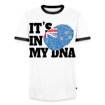 It's In My DNA New Zealand Genes Funny NZ - Men's Ringer Shirt - white/black - Front - AI Model Female 172 light (172cm) & AI Model Male 178 dark (178cm)