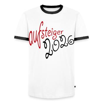 Promoted 2026 Promotion - Men's Ringer Shirt - white/black - Front - AI Model Female 172 light (172cm) & AI Model Male 178 dark (178cm)