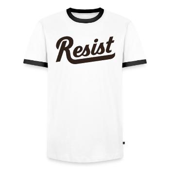 Resist lettering courageous protest - Men's Ringer Shirt - white/black - Front - AI Model Female 172 light (172cm) & AI Model Male 178 dark (178cm)