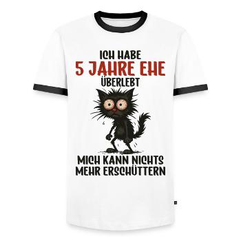 5th wedding anniversary, 5 years married, 5 years of marriage - Men's Ringer Shirt - white/black - Front - AI Model Female 172 light (172cm) & AI Model Male 178 dark (178cm)