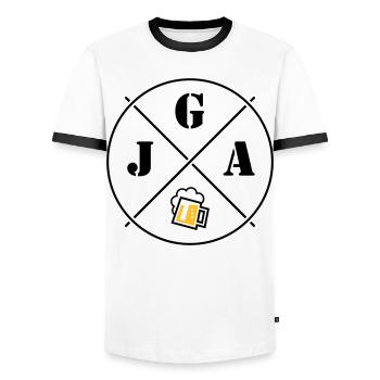 JGA Bier (Junggesellenabschied Kreis Symbol POS2C) - Männer Kontrast-T-Shirt - Weiß/Schwarz - Vorne - AI Model Female 172 light (172cm) & AI Model Male 178 dark (178cm)