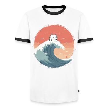 Vague de chat sur la mer du soir - T-shirt contrasté Homme - blanc/noir - Devant - AI Model Female 172 light (172cm) & AI Model Male 178 dark (178cm)