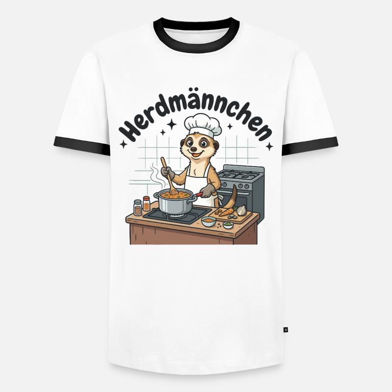 Herdmännchen Koch Erdmännchen am Herd  - Männer Kontrast-T-Shirt - Weiß/Schwarz