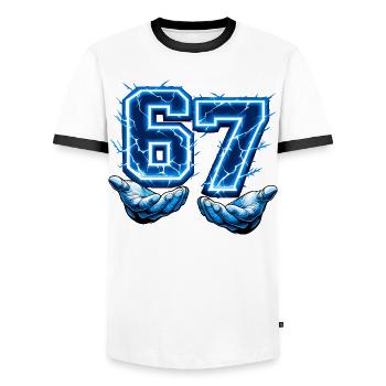 67 Six Seven Meme Gen Alpha Funny - Men's Ringer Shirt - white/black - Front - AI Model Female 172 light (172cm) & AI Model Male 178 dark (178cm)