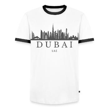 Dubai Skyline, Dubai United Arab Emirates - Men's Ringer Shirt - white/black - Front - AI Model Female 172 light (172cm) & AI Model Male 178 dark (178cm)