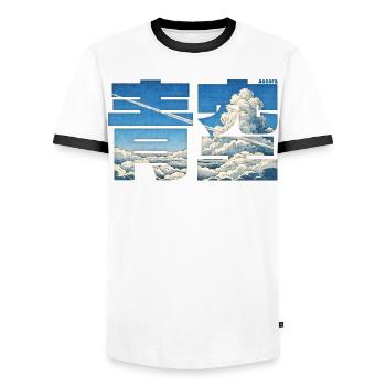 Aozora - Blue Sky - Men's Ringer Shirt - white/black - Front - AI Model Female 172 light (172cm) & AI Model Male 178 dark (178cm)