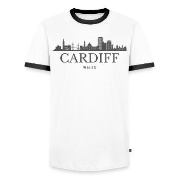 Cardiff Wales, Cardiff Skyline, Cymru - Männer Kontrast-T-Shirt - Weiß/Schwarz - Vorne - AI Model Female 172 light (172cm) & AI Model Male 178 dark (178cm)