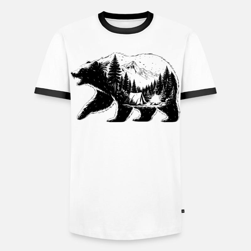 Bear camping landscape - Men's Ringer Shirt - white/black