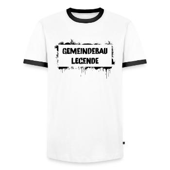 Municipal housing legend – Viennese cult saying - Men's Ringer Shirt - white/black - Front - AI Model Female 172 light (172cm) & AI Model Male 178 dark (178cm)