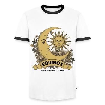 Equinox Renew Rebalance Rebirth Ostara Blessings - Men's Ringer Shirt - white/black - Front - AI Model Female 172 light (172cm) & AI Model Male 178 dark (178cm)