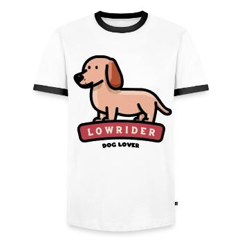 Lowrider Dackel - Männer Kontrast-T-Shirt - Weiß/Schwarz - Vorne - AI Model Female 172 light (172cm) & AI Model Male 178 dark (178cm)