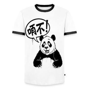 Talkative Panda in Black and White Cartoon - Men's Ringer Shirt - white/black - Front - AI Model Female 172 light (172cm) & AI Model Male 178 dark (178cm)