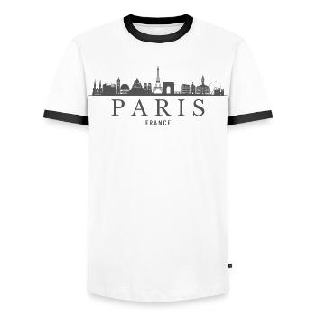 Paris France, skyline de Paris - T-shirt contrasté Homme - blanc/noir - Devant - AI Model Female 172 light (172cm) & AI Model Male 178 dark (178cm)