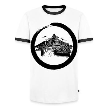 Schwarze japanische Landschaft - Männer Kontrast-T-Shirt - Weiß/Schwarz - Vorne - AI Model Female 172 light (172cm) & AI Model Male 178 dark (178cm)