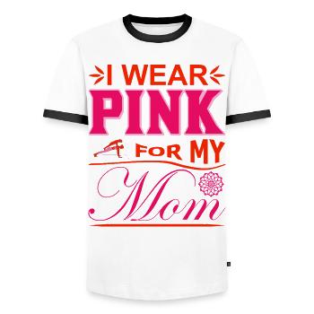 I Wear Pink For My Mom Breast Cancer Support - Men's Ringer Shirt - white/black - Front - AI Model Female 172 light (172cm) & AI Model Male 178 dark (178cm)