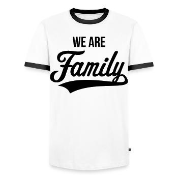 We Are Family (Family / Father / Mother / Black) - Men's Ringer Shirt - white/black - Front - AI Model Female 172 light (172cm) & AI Model Male 178 dark (178cm)