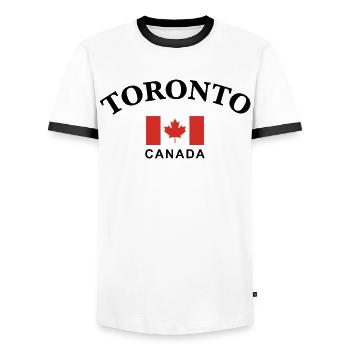 Toronto, Canada - Men's Ringer Shirt - white/black - Front - AI Model Female 172 light (172cm) & AI Model Male 178 dark (178cm)