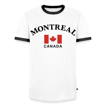 Montreal, Canada - Men's Ringer Shirt - white/black - Front - AI Model Female 172 light (172cm) & AI Model Male 178 dark (178cm)