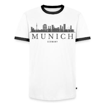 Munich Germany, Munich skyline - Men's Ringer Shirt - white/black - Front - AI Model Female 172 light (172cm) & AI Model Male 178 dark (178cm)
