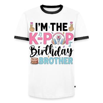 I'm The K-Pop Birthday Brother - Men's Ringer Shirt - white/black - Front - AI Model Female 172 light (172cm) & AI Model Male 178 dark (178cm)