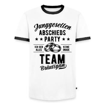 Enterrement de vie de garçon | Marié d’équipe - T-shirt contrasté Homme - blanc/noir - Devant - AI Model Female 172 light (172cm) & AI Model Male 178 dark (178cm)