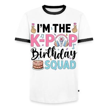 I'm The K-Pop Birthday Squad - Men's Ringer Shirt - white/black - Front - AI Model Female 172 light (172cm) & AI Model Male 178 dark (178cm)