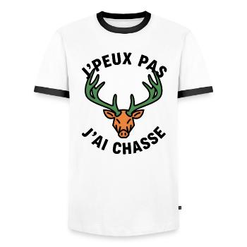 Tête cerf néon vert et orange - T-shirt contrasté Homme - blanc/noir - Devant - AI Model Female 172 light (172cm) & AI Model Male 178 dark (178cm)