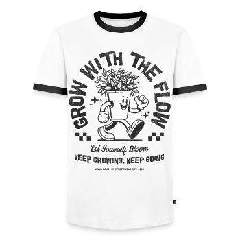 Grow With The Flow Plant Mascot - Men's Ringer Shirt - white/black - Front - AI Model Female 172 light (172cm) & AI Model Male 178 dark (178cm)