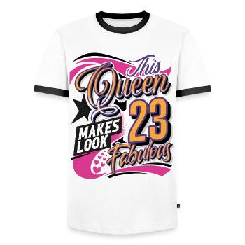 Reine des 23 ans - T-shirt contrasté Homme - blanc/noir - Devant - AI Model Female 172 light (172cm) & AI Model Male 178 dark (178cm)