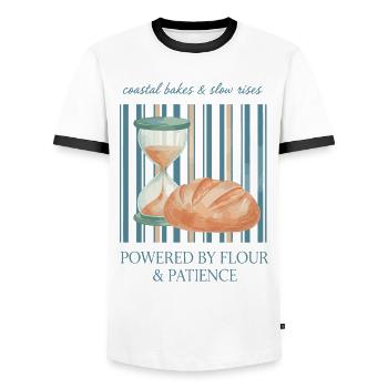 Sourdough Bread Baking Coastal Bakes Slow Rises - Men's Ringer Shirt - white/black - Front - AI Model Female 172 light (172cm) & AI Model Male 178 dark (178cm)
