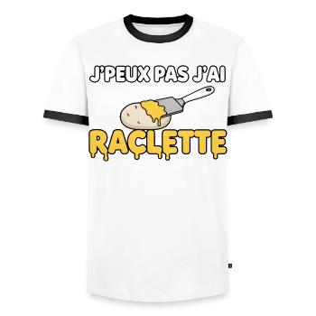 Ich kann nicht, Raclette - Männer Kontrast-T-Shirt - Weiß/Schwarz - Vorne - AI Model Female 172 light (172cm) & AI Model Male 178 dark (178cm)