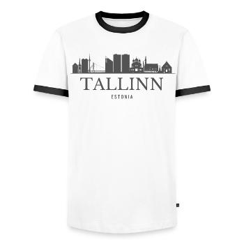 Tallinn Estonia, Tallinn skyline - Men's Ringer Shirt - white/black - Front - AI Model Female 172 light (172cm) & AI Model Male 178 dark (178cm)