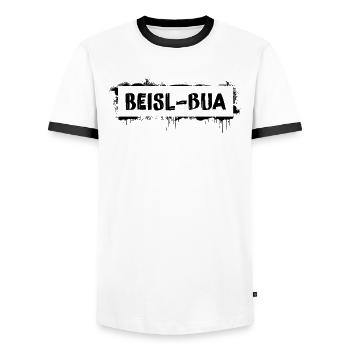 Beisl-Bua – Dicton culte du dialecte viennois - T-shirt contrasté Homme - blanc/noir - Devant - AI Model Female 172 light (172cm) & AI Model Male 178 dark (178cm)