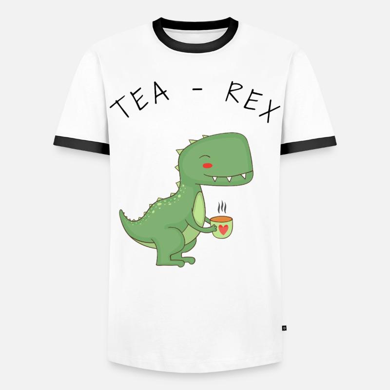 Lustige T-Rex-Teezeit - Männer Kontrast-T-Shirt - Weiß/Schwarz
