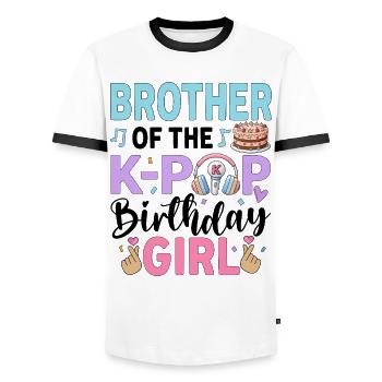 Brother Of The K-Pop Birthday Girl - Men's Ringer Shirt - white/black - Front - AI Model Female 172 light (172cm) & AI Model Male 178 dark (178cm)