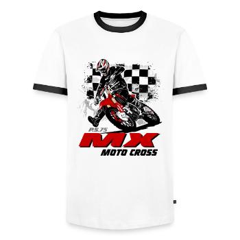Moto Cross - Supercross - Motocross - T-shirt contrasté Homme - blanc/noir - Devant - AI Model Female 172 light (172cm) & AI Model Male 178 dark (178cm)