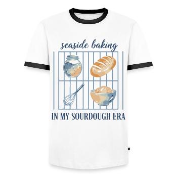Sourdough Baking Bread Baking Era - Men's Ringer Shirt - white/black - Front - AI Model Female 172 light (172cm) & AI Model Male 178 dark (178cm)