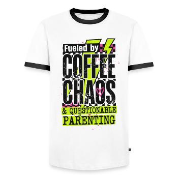 Coffee Chaos Mom Shirt – lustiges Eltern-T-Shirt - Männer Kontrast-T-Shirt - Weiß/Schwarz - Vorne - AI Model Female 172 light (172cm) & AI Model Male 178 dark (178cm)