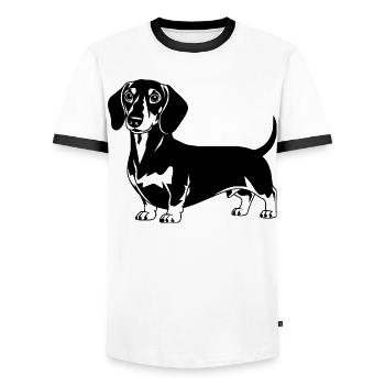 Dackel - Männer Kontrast-T-Shirt - Weiß/Schwarz - Vorne - AI Model Female 172 light (172cm) & AI Model Male 178 dark (178cm)