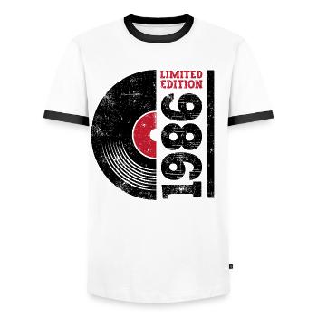 1986 Édition limitée - T-shirt contrasté Homme - blanc/noir - Devant - AI Model Female 172 light (172cm) & AI Model Male 178 dark (178cm)