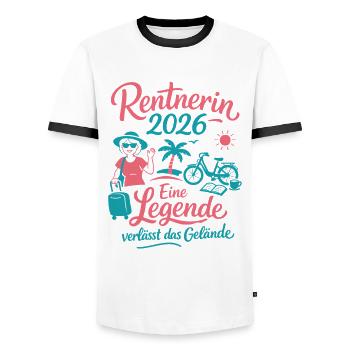 Rentnerin 2026 - Ruhestand - Pension - Männer Kontrast-T-Shirt - Weiß/Schwarz - Vorne - AI Model Female 172 light (172cm) & AI Model Male 178 dark (178cm)