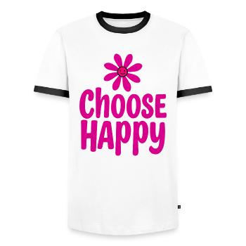 Choisissez la positivité florale souriante et heureuse - T-shirt contrasté Homme - blanc/noir - Devant - AI Model Female 172 light (172cm) & AI Model Male 178 dark (178cm)