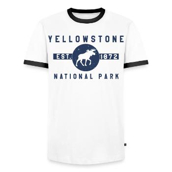 Yellowstone National Park Est 1872 - Men's Ringer Shirt - white/black - Front - AI Model Female 172 light (172cm) & AI Model Male 178 dark (178cm)