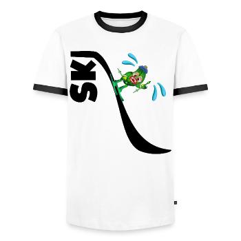Kids Skiing Pickles - Men's Ringer Shirt - white/black - Front - AI Model Female 172 light (172cm) & AI Model Male 178 dark (178cm)