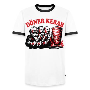 Döner Kebab - Marx, Engels, Lenin - Fast Food - Men's Ringer Shirt - white/black - Front - AI Model Female 172 light (172cm) & AI Model Male 178 dark (178cm)